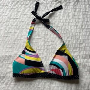 Roxy Abstract Color Block and Polka Dot Halter Bikini Top, M